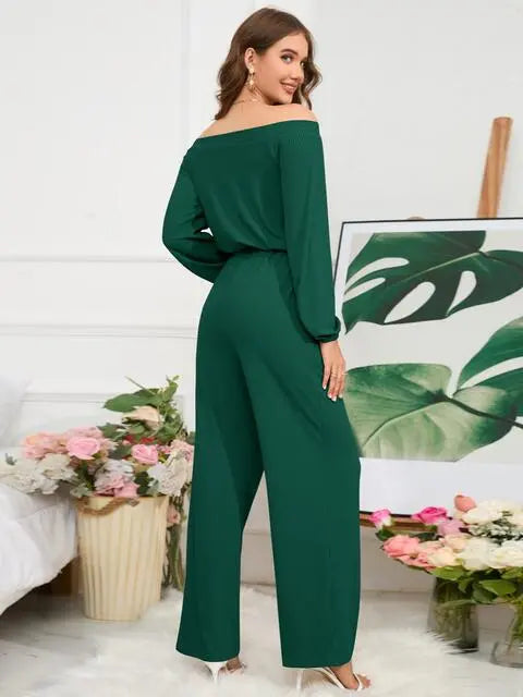 Off-Shoulder Straight Leg Jumpsuit - Nikki’s Place