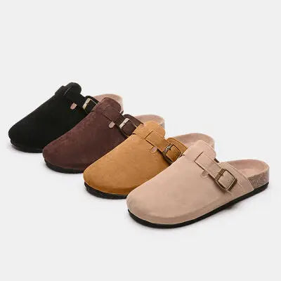 Suede Closed Toe Buckle Slide - Nikki’s Place